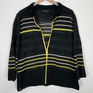Ming Wang Black Yellow Stripe Single Clasp Cardigan Jacket Size Medium